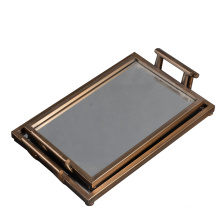 Mayco Home Decor Wholesale Brass Golden Metal Glass Mirror Rectangle Serving Tray